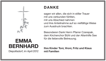 Traueranzeige von Emma Bernhard von Pegnitz-Zeitung